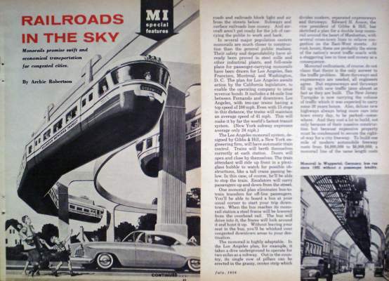 1956 MONORAIL ARTICLE W USA & GERMANY MONORAIL PHOTOS  